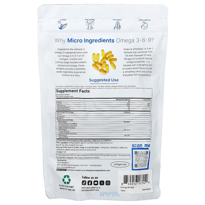 Micro Ingredients, Triple Omega 3-6-9, Lemon, 300 Softgels