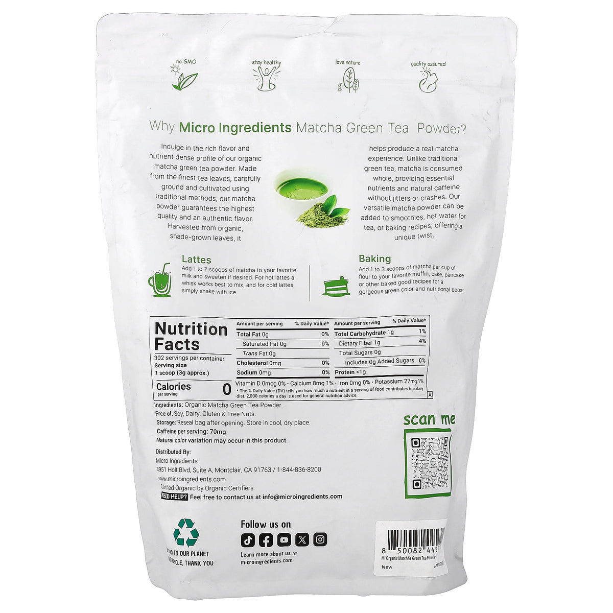 Micro Ingredients, Organic Matcha Green Tea Powder, 2 lb (907 g)