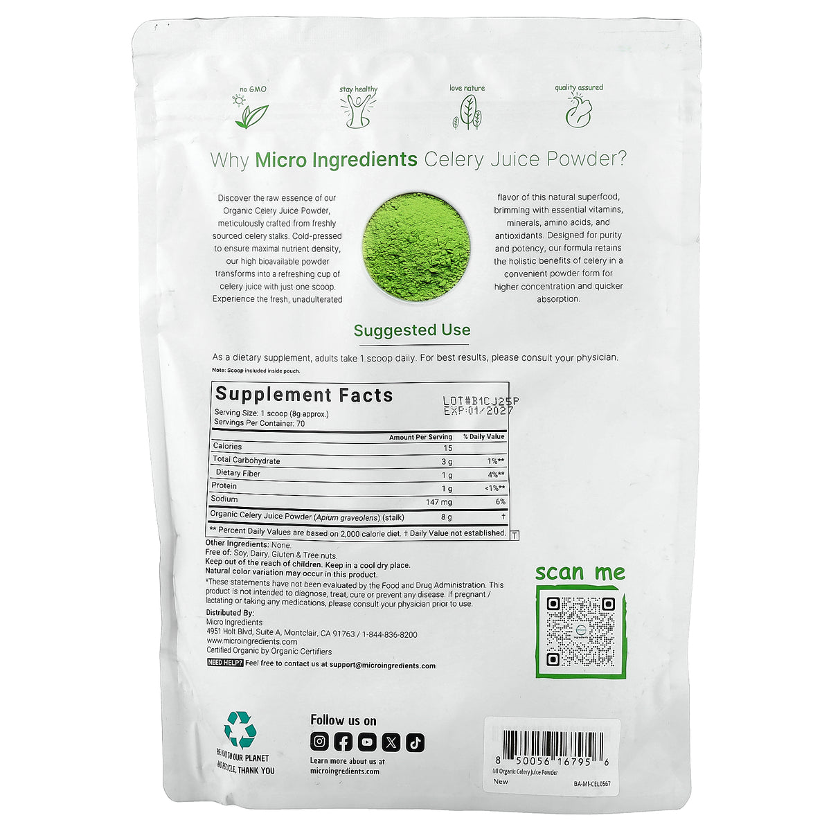Micro Ingredients, Organic Celery Juice Powder, 20 oz (566 g)