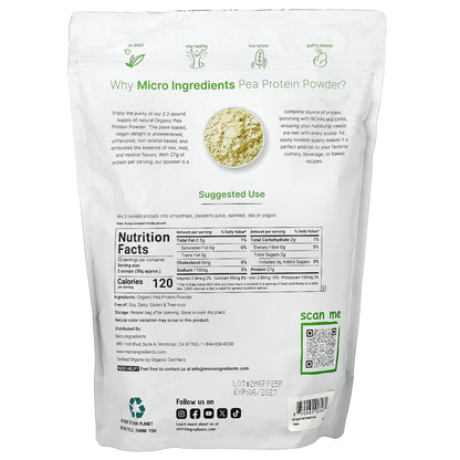 Micro Ingredients, Organic Pea Protein Powder, 2.2 lb (1,000 g)