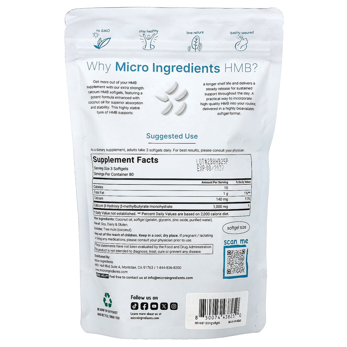 Micro Ingredients, HMB, 240 Softgels