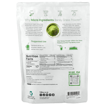 Micro Ingredients, Organic Barley Grass Powder, 16 oz (454 g)