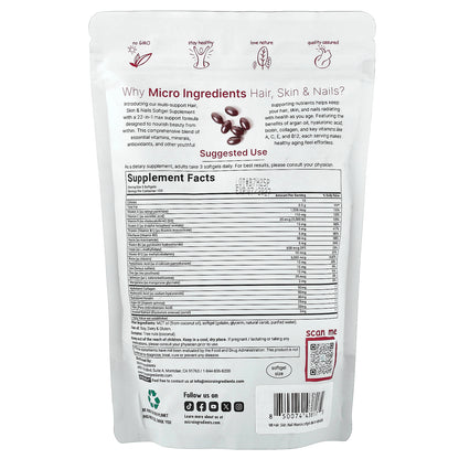 Micro Ingredients, Hair, Skin, Nails, 400 Softgels