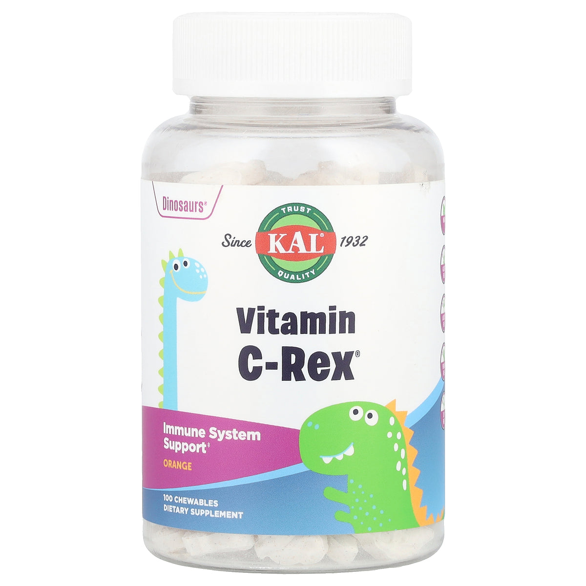 KAL, Dinosaurs®, Vitamin C-Rex®, Orange, 100 mg, 100 Chewables