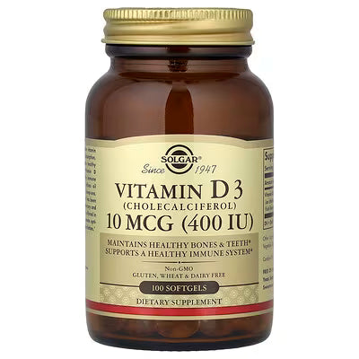 Solgar, Vitamin D3 (Cholecalciferol), 10 mcg (400 IU), 100 Softgels