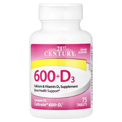 21st Century, 600+D3, Calcium & Vitamin D3 Supplement, 75 Tablets