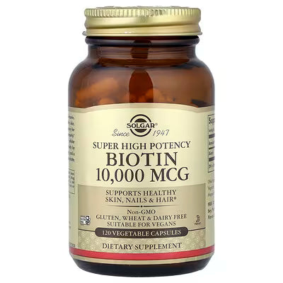 Solgar, Super High Potency Biotin, 10,000 mcg, 120 Vegetable Capsules