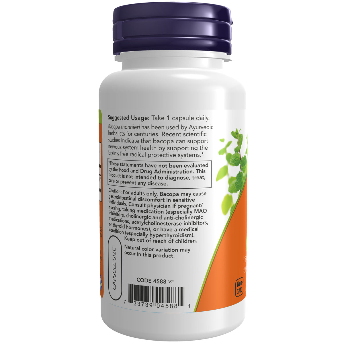 NOW Supplements, Bacopa Extract 450 mg, Brain Health*, 90 Veg Caps