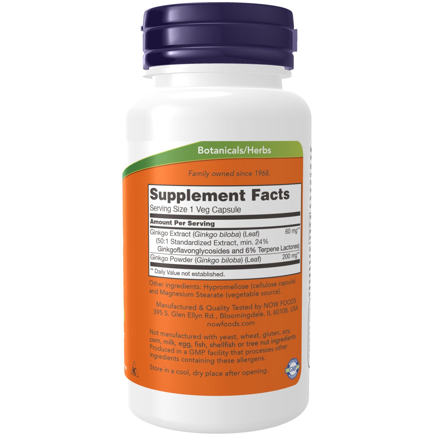 NOW Supplements, Ginkgo Biloba 60 mg, 24% Standardized Extract, Non-GMO Project Verified, 60 Veg Capsules