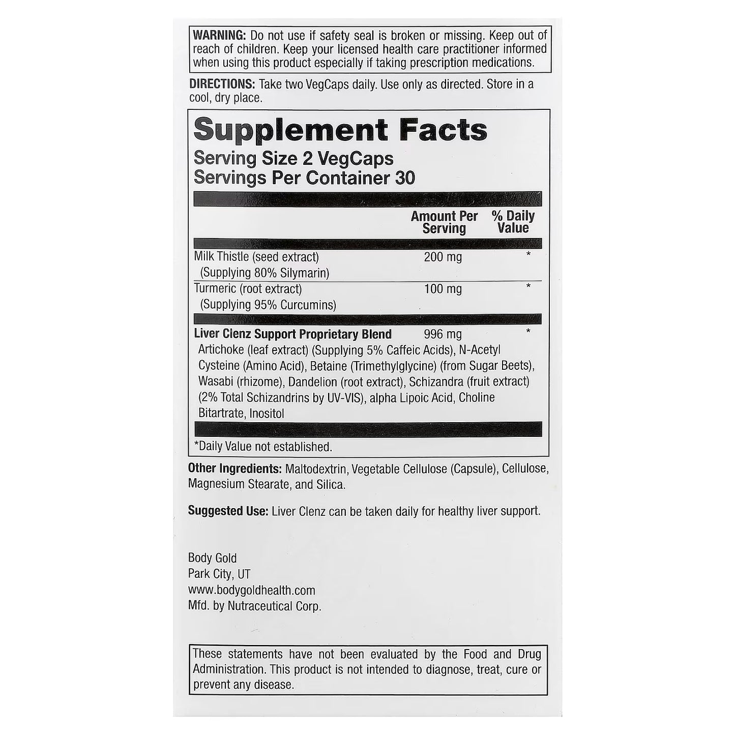 BodyGold, Liver Clenz™, 60 VegCaps