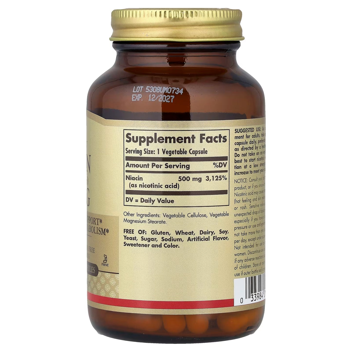 Solgar, Niacin (Vitamin B 3), 500 mg, 100 Vegetable Capsules