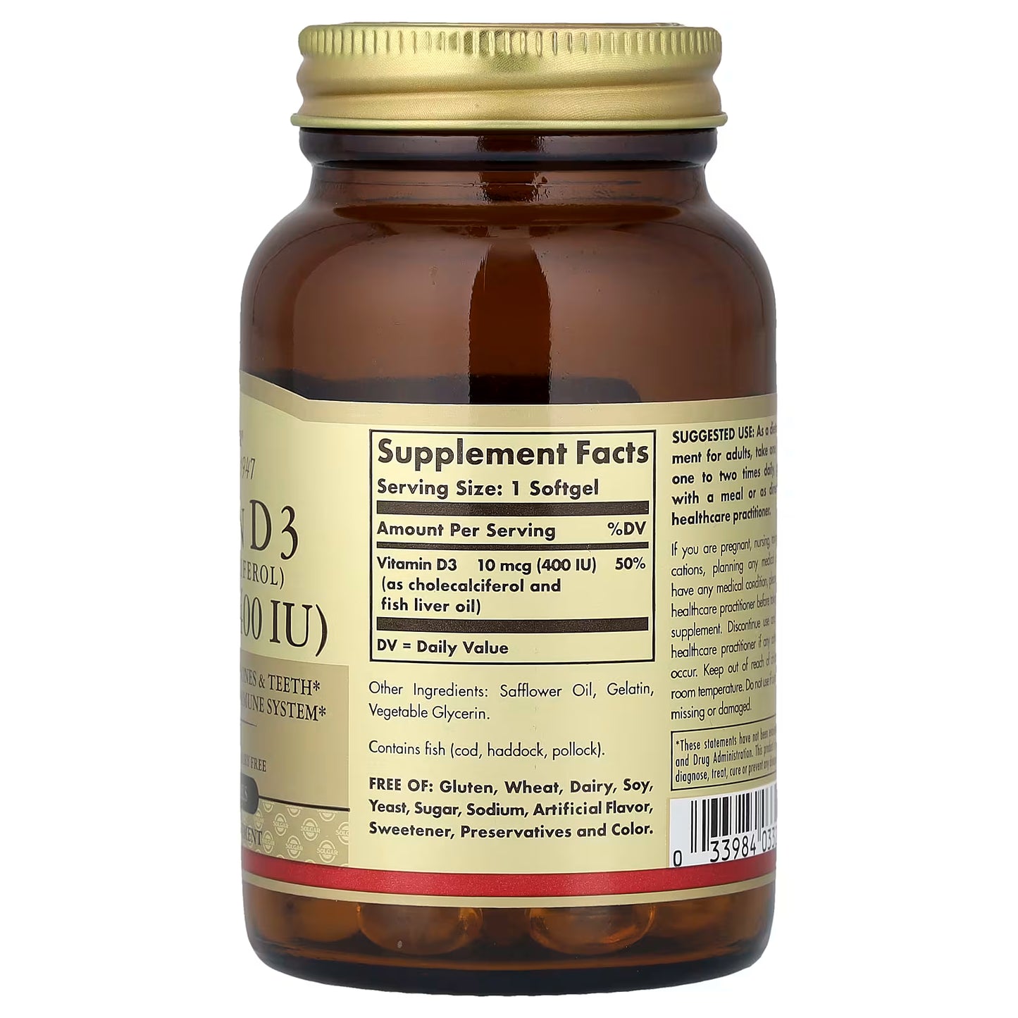 Solgar, Vitamin D3 (Cholecalciferol), 10 mcg (400 IU), 100 Softgels
