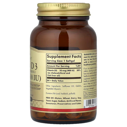Solgar, Vitamin D3 (Cholecalciferol), 10 mcg (400 IU), 100 Softgels