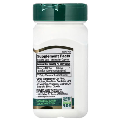 21st Century, Ginkgo Biloba Extract, Standardized, 60 Vegetarian Capsules (60 mg per Capsule)