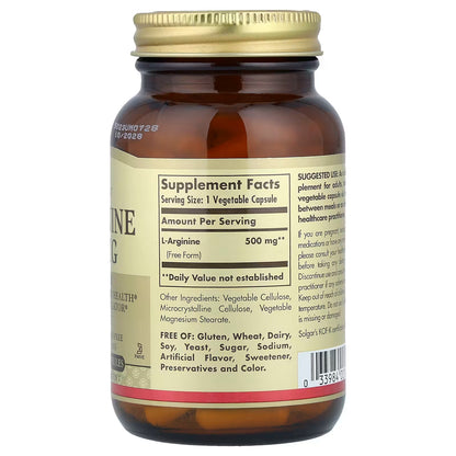 Solgar, L-Arginine, 500 mg, 100 Vegetable Capsules