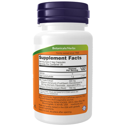 NOW Supplements, Silymarin Milk Thistle Extract 150 mg with Turmeric, Supports Liver Function*, 60 Veg Capsules