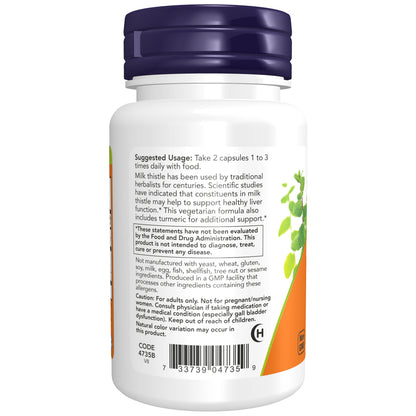 NOW Supplements, Silymarin Milk Thistle Extract 150 mg with Turmeric, Supports Liver Function*, 60 Veg Capsules