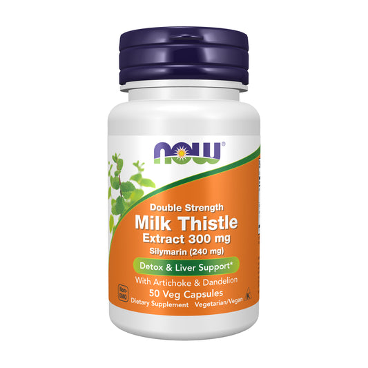 NOW Supplements, Double Strength Milk Thistle Extract 300 mg Silymarin (240 mg), Supports Liver Function*, 50 Veg Capsules