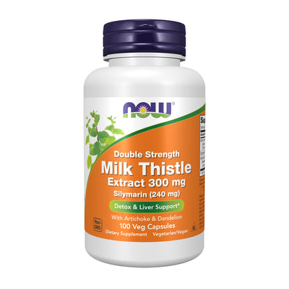 NOW Supplements, Milk Thistle Extract, Double Strength 300 mg, Silymarin (240 mg), Supports Liver Function*, With Artichoke and Dandelion, 100 Veg Capsules