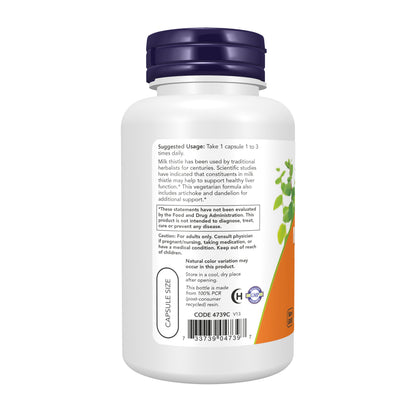 NOW Supplements, Milk Thistle Extract, Double Strength 300 mg, Silymarin (240 mg), Supports Liver Function*, With Artichoke and Dandelion, 100 Veg Capsules