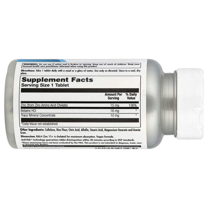 KAL, Zinc 15+ Chelated, 100 Tablets