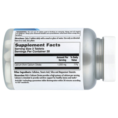 KAL, Calcium Citrate 1000, 90 Tablets (333 mg per Tablet)