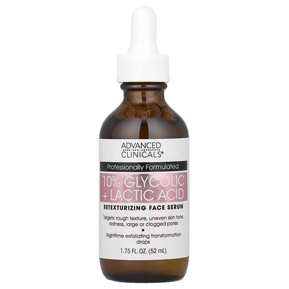Advanced Clinicals, 10% Glycolic + Lactic Acid Serum, 1.75 fl oz (52 ml)