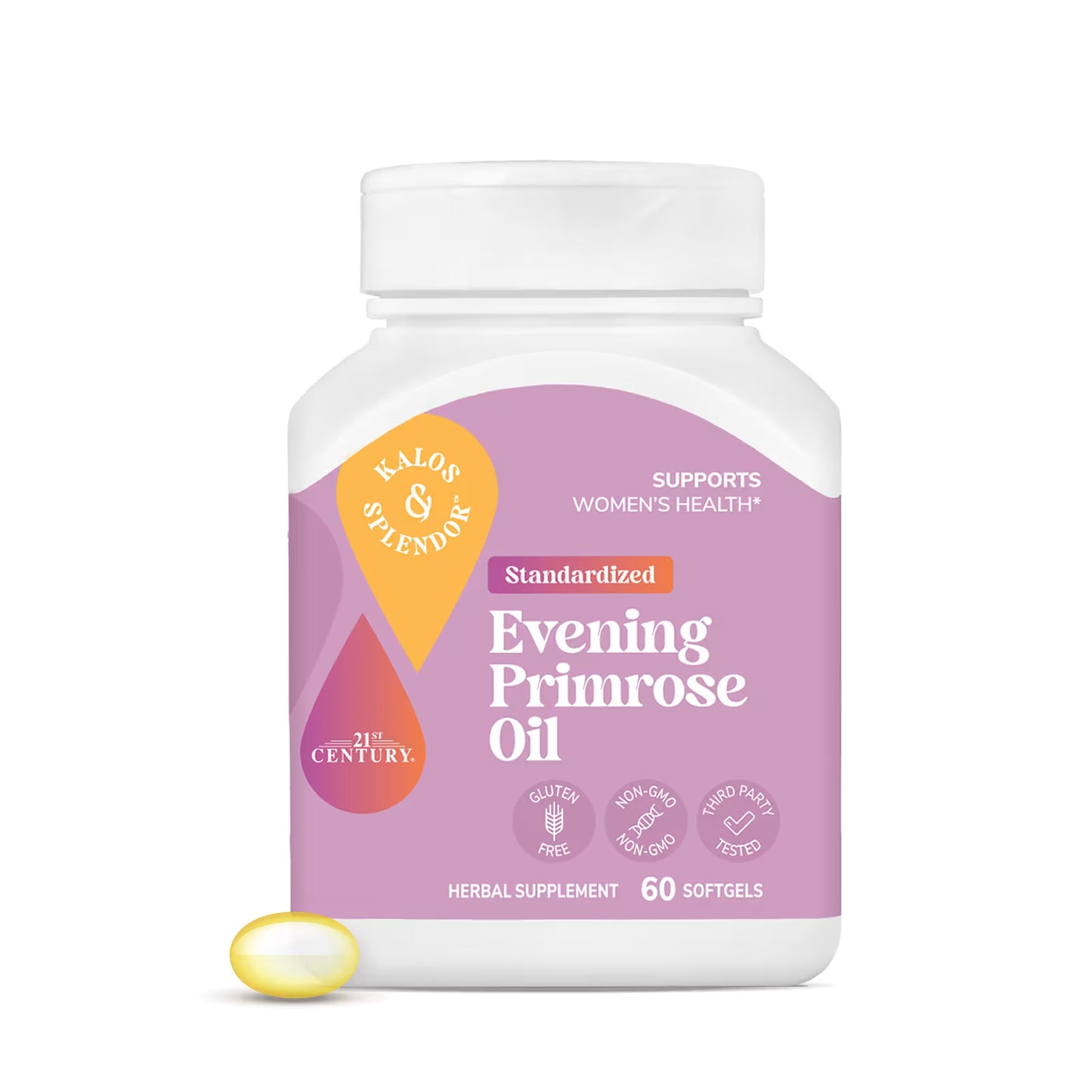21st Century, Kalos & Splendor™, Evening Primrose Oil, Standardized, 60 Softgels (500 mg per Softgel)
