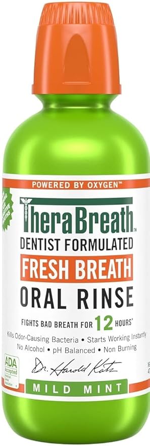 TheraBreath Fresh Breath Mouthwash, Mild Mint Flavor, Alcohol-Free, 16 Fl Oz