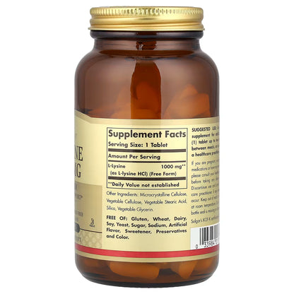 Solgar, L-Lysine, Free Form, 1,000 mg, 100 Tablets