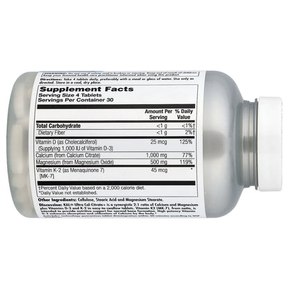 KAL, Ultra Cal-Citrate+, 120 Tablets