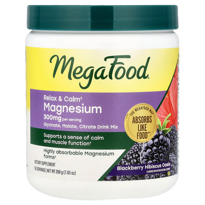 MegaFood, Magnesium Drink Mix, Blackberry Hibiscus Oasis, 7.05 oz (200 g)