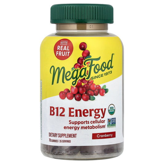 MegaFood, B12 Energy Gummies, Cranberry, 70 Gummies