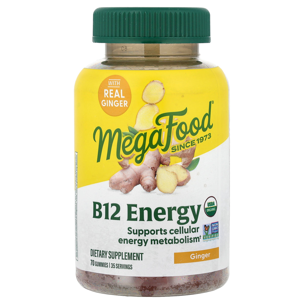MegaFood, B12 Energy Gummies, Ginger, 70 Gummies
