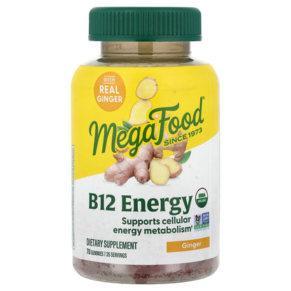 MegaFood, B12 Energy Gummies, Ginger, 70 Gummies