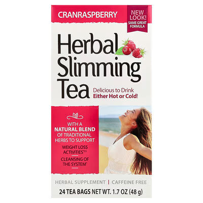 21st Century, Herbal Slimming Tea, Cranraspberry, Caffeine Free, 24 Tea Bags, 1.7 oz (48 g)