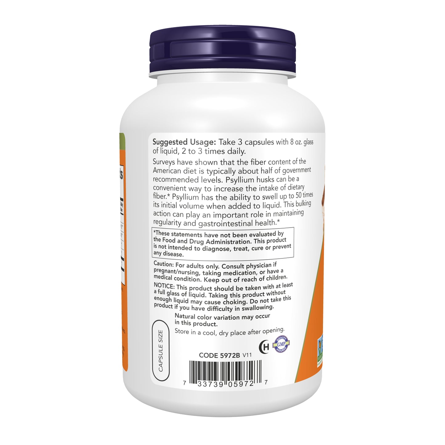 NOW Supplements, Psyllium Husk Caps 500 mg, Non-GMO Project Verified, Natural Soluble Fiber, Intestinal Health*, 500 Veg Capsules