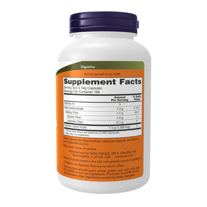 NOW Supplements, Psyllium Husk Caps 500 mg, Non-GMO Project Verified, Natural Soluble Fiber, Intestinal Health*, 500 Veg Capsules