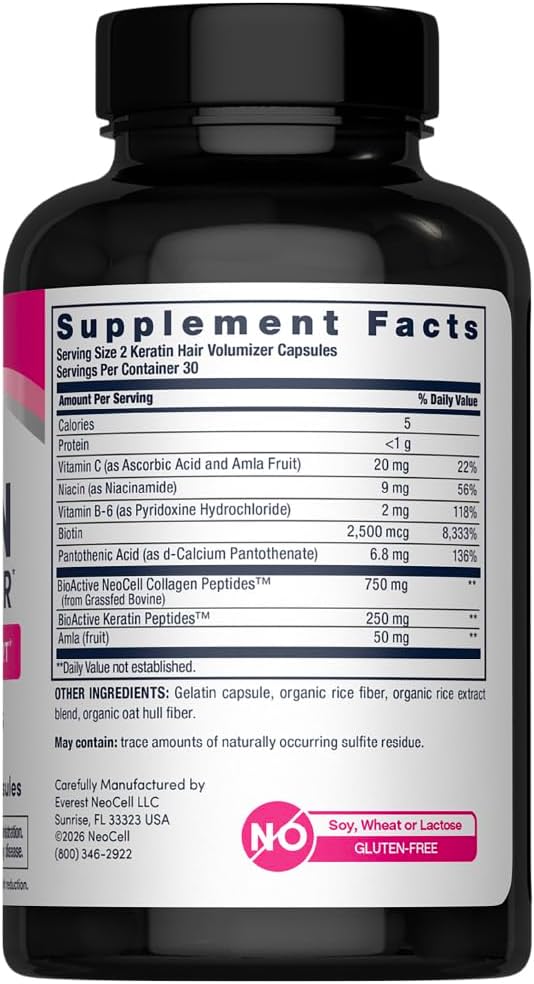 NeoCell Keratin Hair Volumizer | 60 Capsules | Hair, Skin & Nails Support
