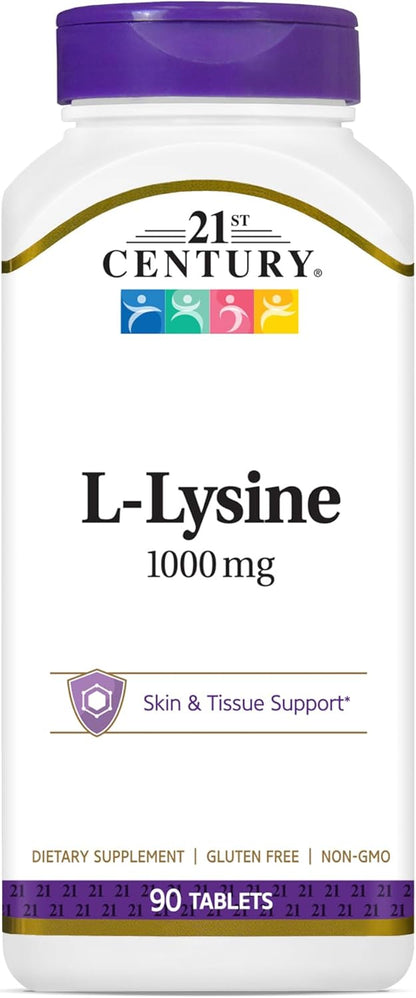 21st Century L-Lysine 1000mg Tablets, Essential Amino Acid, 90 Tablets