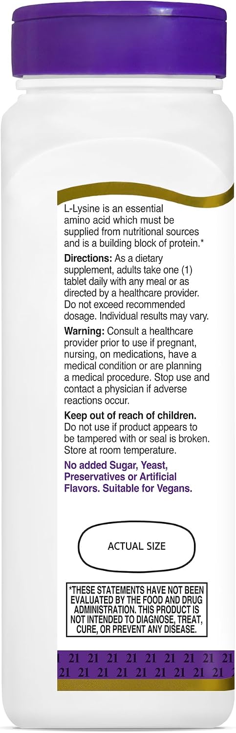21st Century L-Lysine 1000mg Tablets, Essential Amino Acid, 90 Tablets