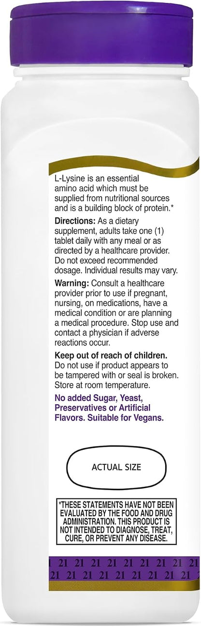 21st Century L-Lysine 1000mg Tablets, Essential Amino Acid, 90 Tablets