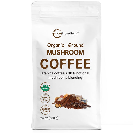 Micro Ingredients, Organic 10 in 1 Ground Mushroom Coffee, 24 Ounce