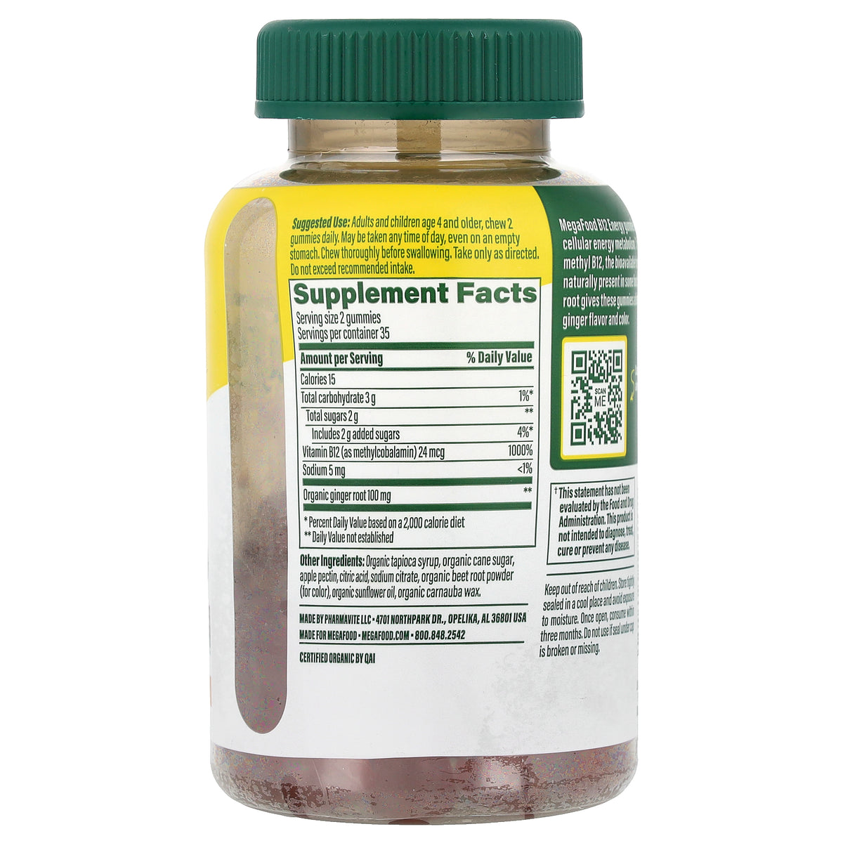 MegaFood, B12 Energy Gummies, Ginger, 70 Gummies