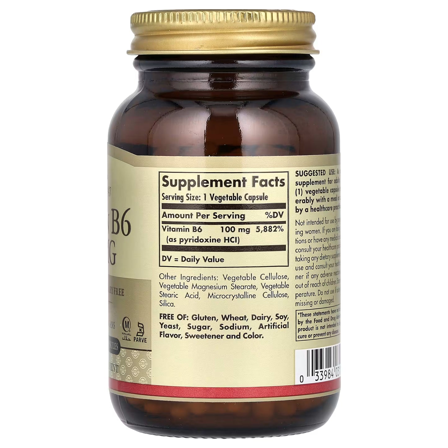 Solgar, Vitamin B6, 100 mg, 250 Vegetable Capsules