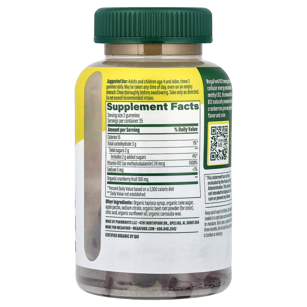 MegaFood, B12 Energy Gummies, Cranberry, 70 Gummies