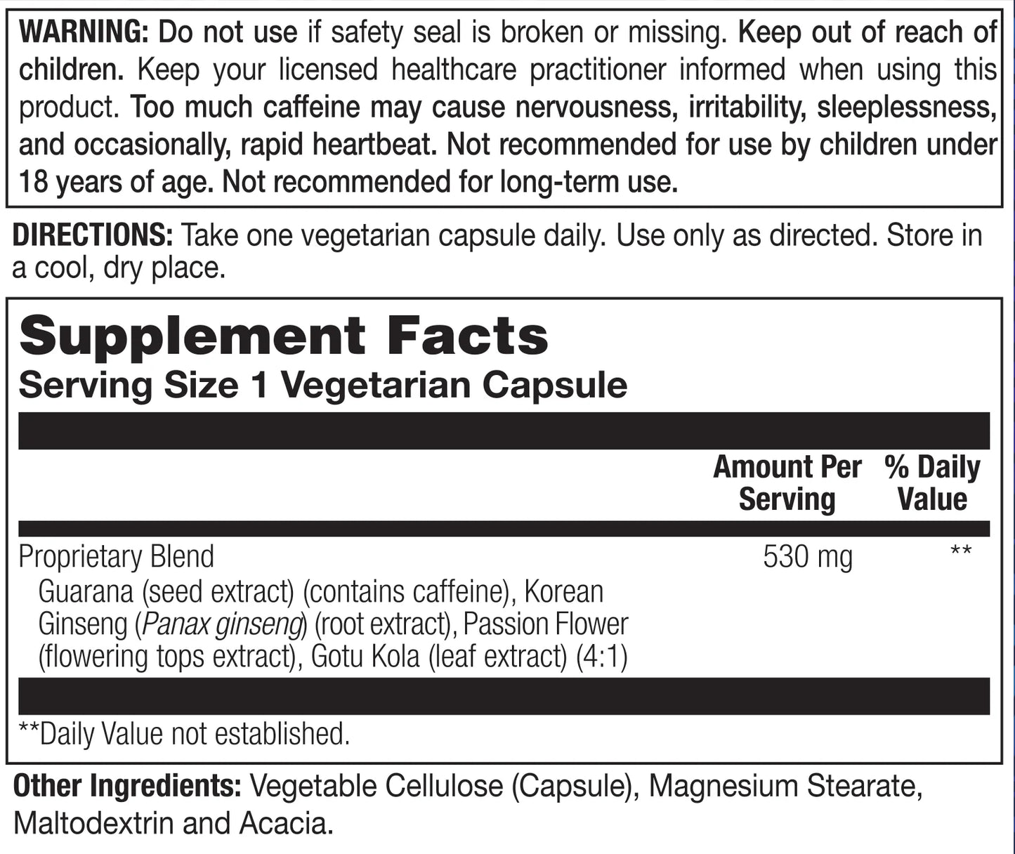 Action Labs Extra Strength Guarana Veg Capsule 60 CT