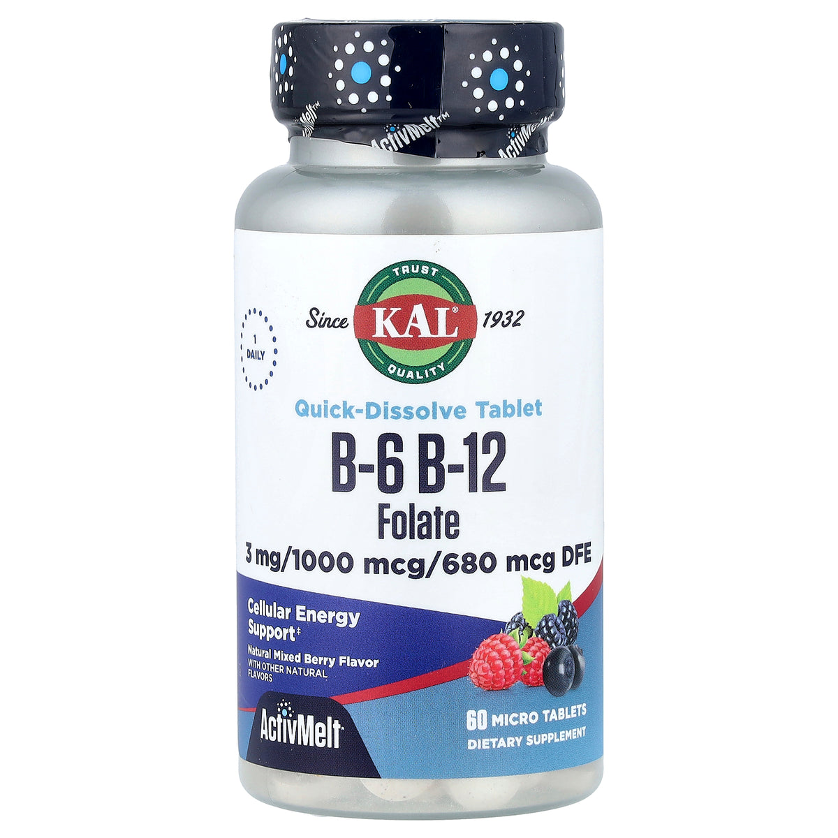 KAL, B-6 B-12 Folate, Natural Mixed Berry, 60 Micro Tablets