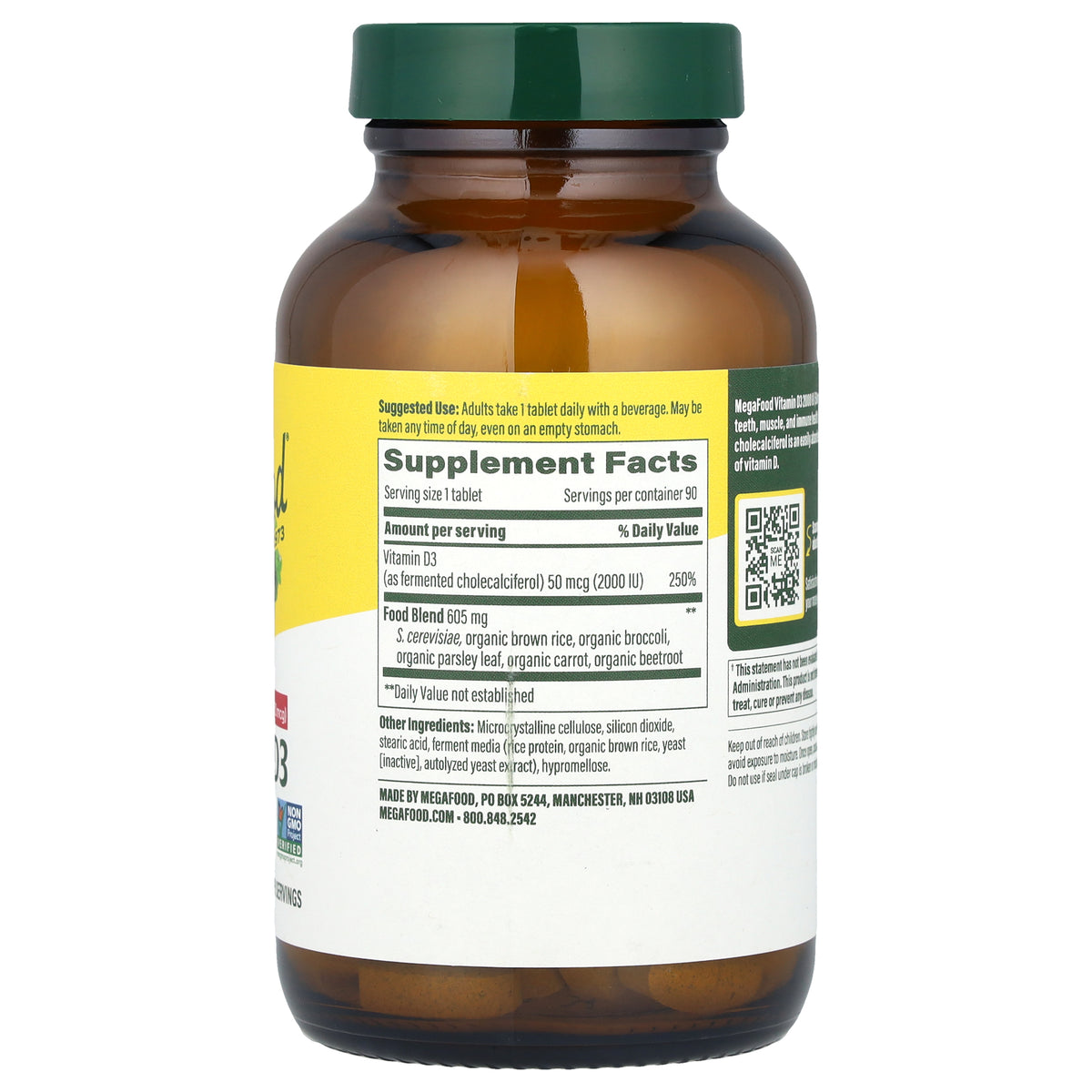 MegaFood, Vitamin D3, 50 mcg (2,000 IU), 90 Tablets