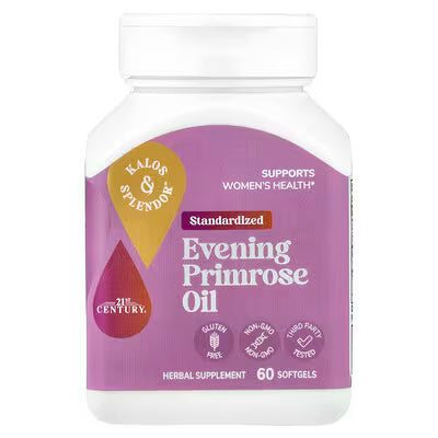 21st Century, Kalos & Splendor™, Evening Primrose Oil, Standardized, 60 Softgels (500 mg per Softgel)